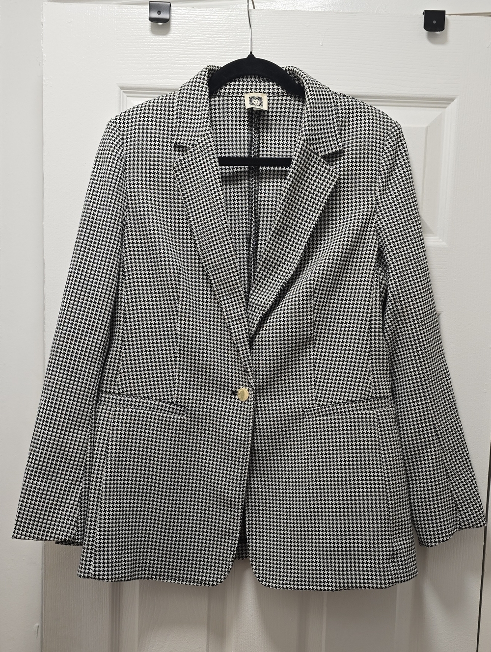 Anne Klein Black & White Houndstooth Single-Button Blazer